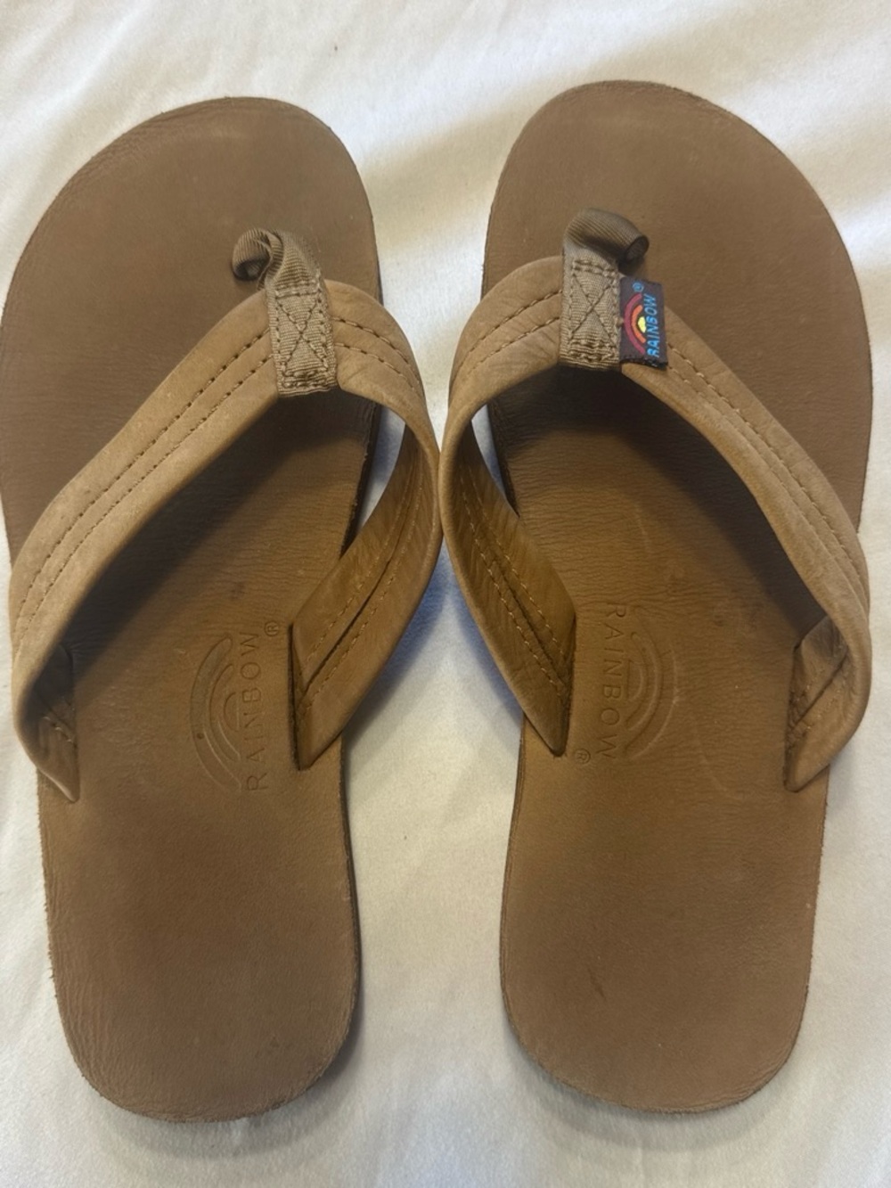 Rainbow Kids Brown Leather Flip Flops with Tan Straps